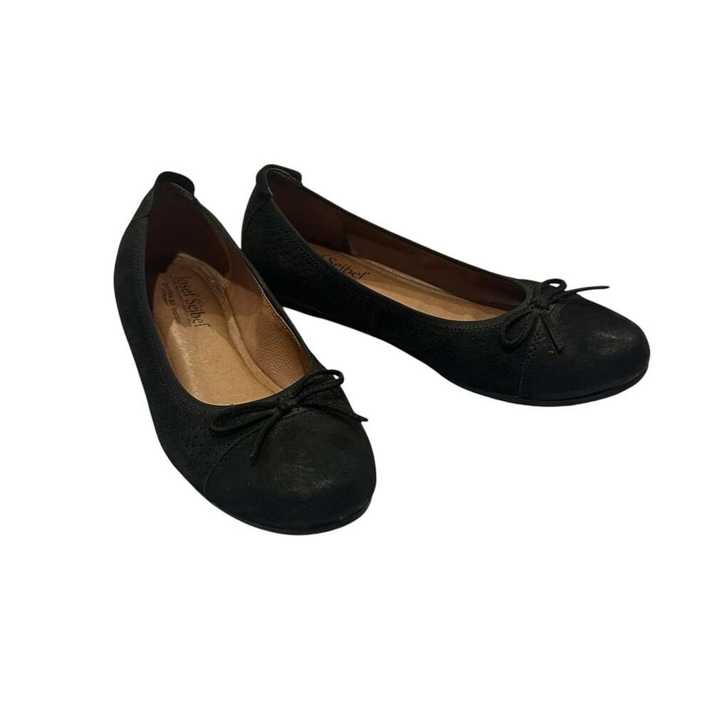 Josef Seibel Ballet Flats Size 39 Black Leather Bow Perforated